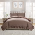 thumbnail image 1 of My Texas House Gingham Ruffle 3-Piece Brown Adult Quilt Set, Full/Queen, 1 of 5