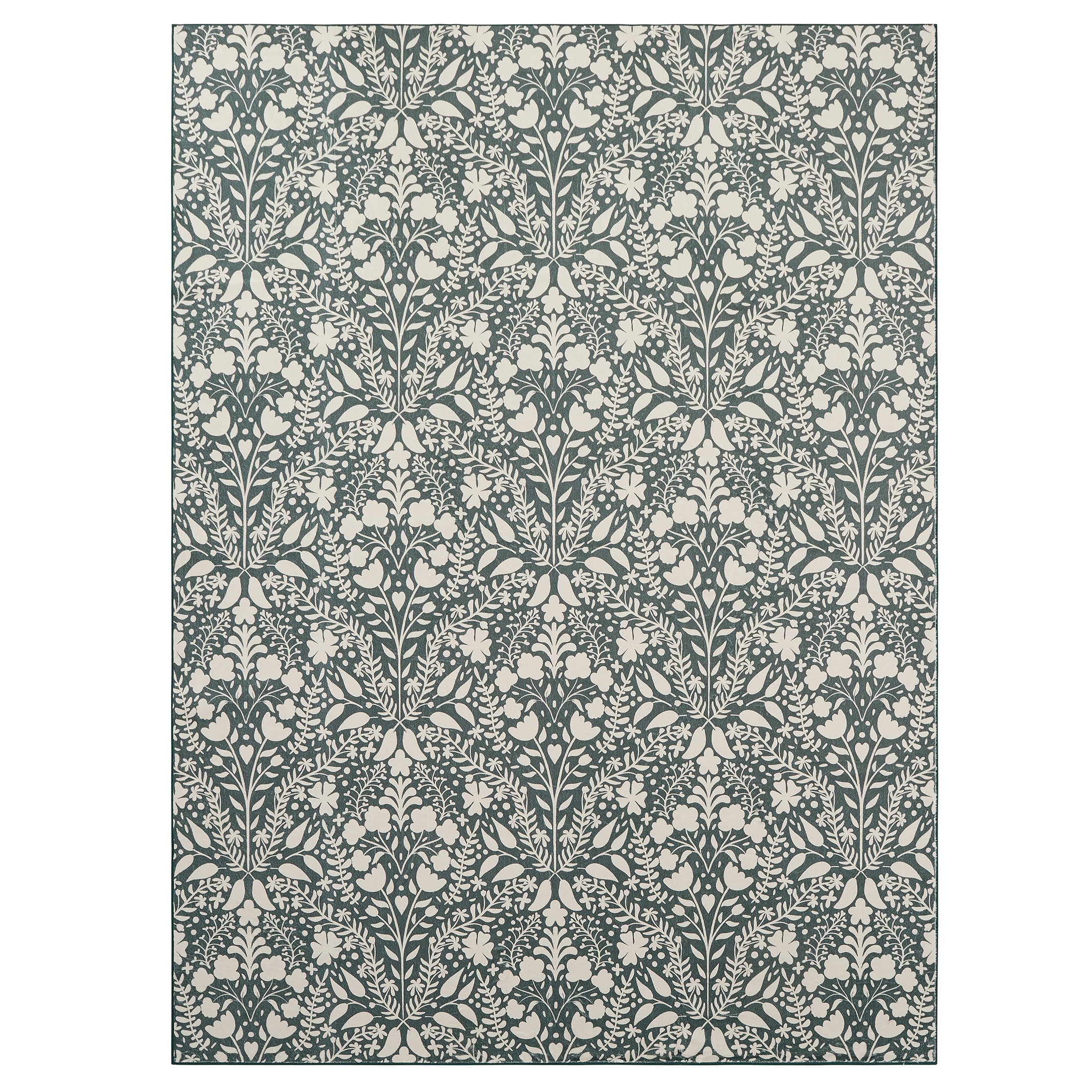 My Texas House Green Floral Faux Fur Washable Indoor Area Rug, 7'6" x 10'