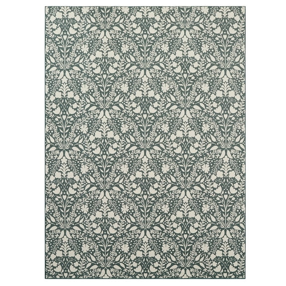My Texas House Green Floral Faux Fur Washable Indoor Area Rug, 7'6" x 10'