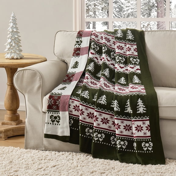 My Texas House Green/Multicolor Holiday 50" x 60" Cozy Knit Throw Blanket