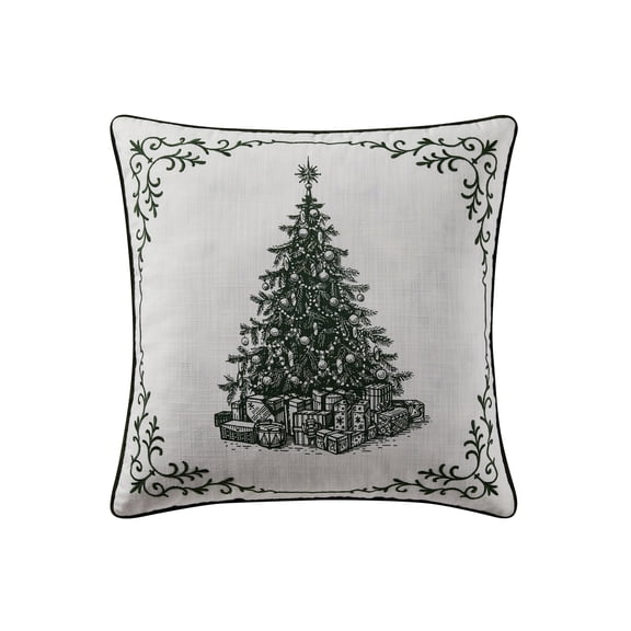 My Texas House Vintage Christmas Tree Decorative Pillow, Green and White, 20" x 20"