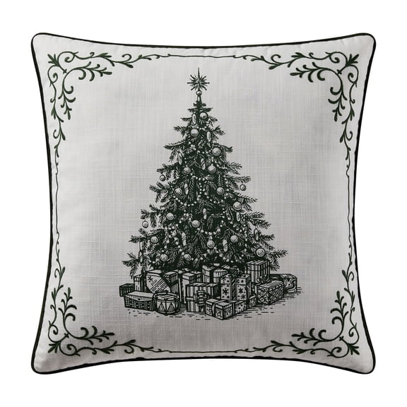 My Texas House Vintage Christmas Tree Decorative Pillow, Green and White, 20" x 20"