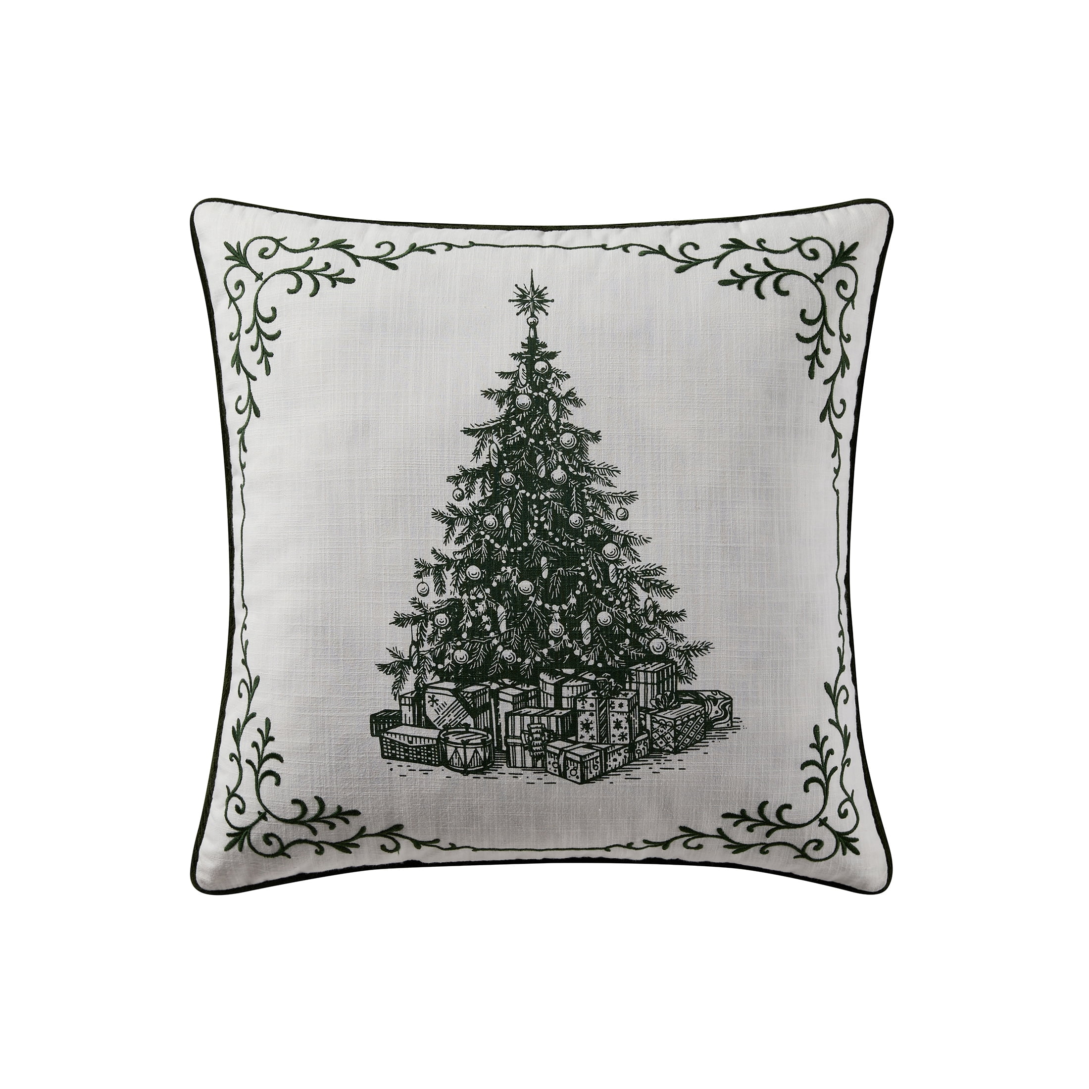 My Texas House Vintage Christmas Tree Decorative Pillow, Green and White, 20" x 20"