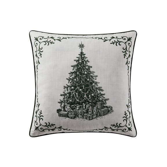 My Texas House Vintage Christmas Tree Decorative Pillow, Green and White, 20" x 20"