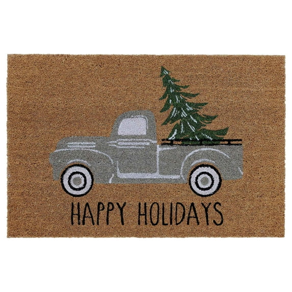 My Texas House Grey Holiday Truck Coir Doormat, 18" x 30"