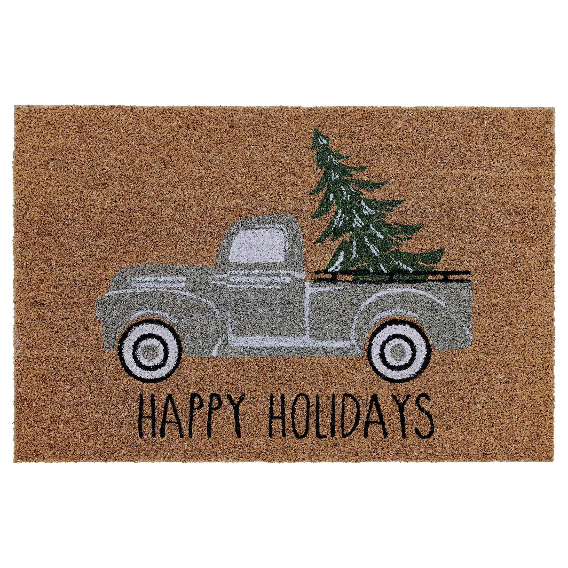 My Texas House Grey Holiday Truck Coir Doormat, 24" x 36"