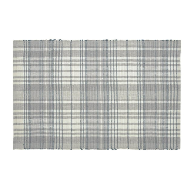 My Texas House Grey Plaid Layering Polyester Indoor/Outdoor Area Rug, 24" x 36"