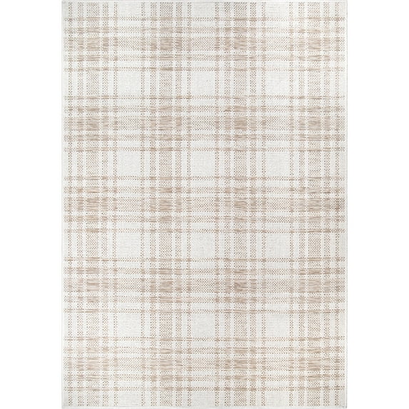 My Texas House Hampshire Plaid 5 X 7 Driftwood Reversible Outdoor Rug