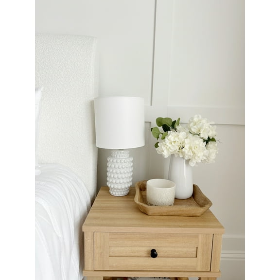 My Texas House Hob-Nail Ceramic Table Lamp, White Finish with Brass Accents, 18" H