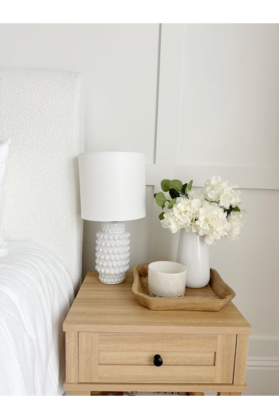 Hob-Nail Ceramic Table Lamp, White Finish with Brass Accents, 18" H