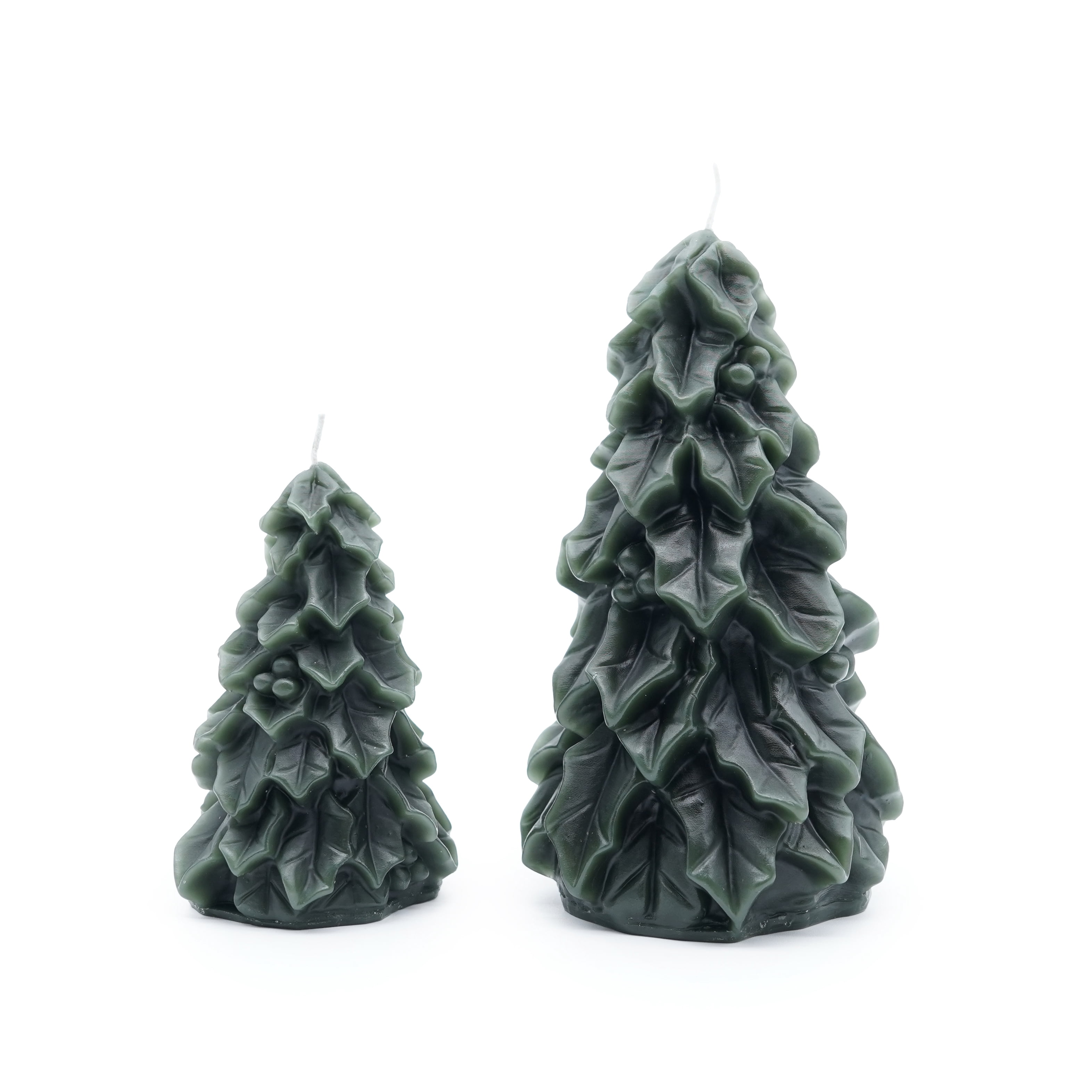 My Texas House Holly Christmas Tree Candles, 4.5" & 7", Unscented, Green, 2 Count