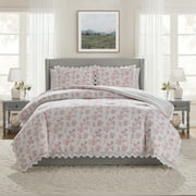 My Texas House Hum Eyelet 2-Piece Pink Floral Cotton Comforter Set, Twin/Twin XL