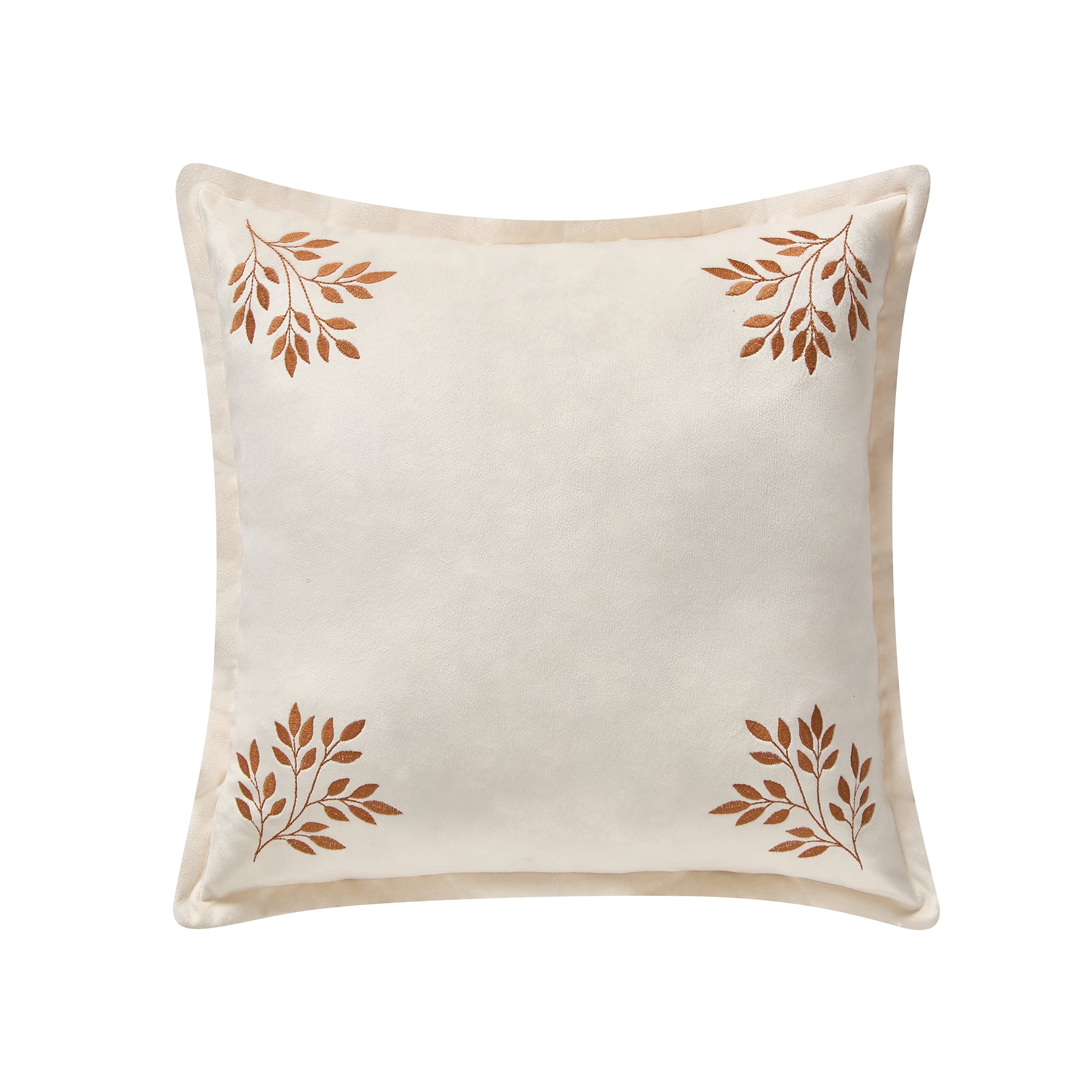 My Texas House 18 in x 18 in Ivory Embroidered Leaves Velvet Decorative Pillow