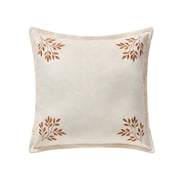 My Texas House 18 in x 18 in Ivory Embroidered Leaves Velvet Decorative Pillow