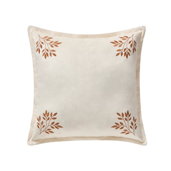 My Texas House 18 in x 18 in Ivory Embroidered Leaves Velvet Decorative Pillow