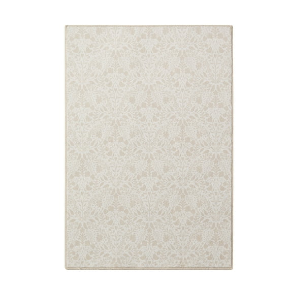 My Texas House Ivory Floral Faux Fur Washable Indoor Area Rug, 2' x 3'