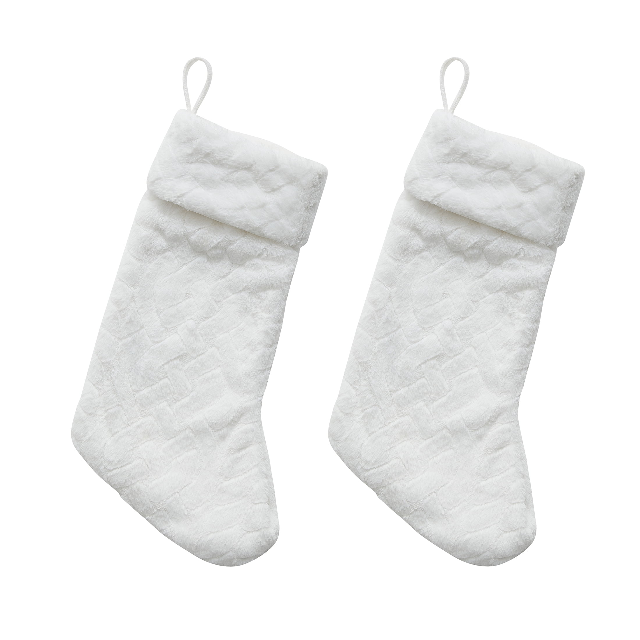 My Texas House Jessie White Carved Faux Rabbit Fur Christmas Stockings, 21" (2 Count)