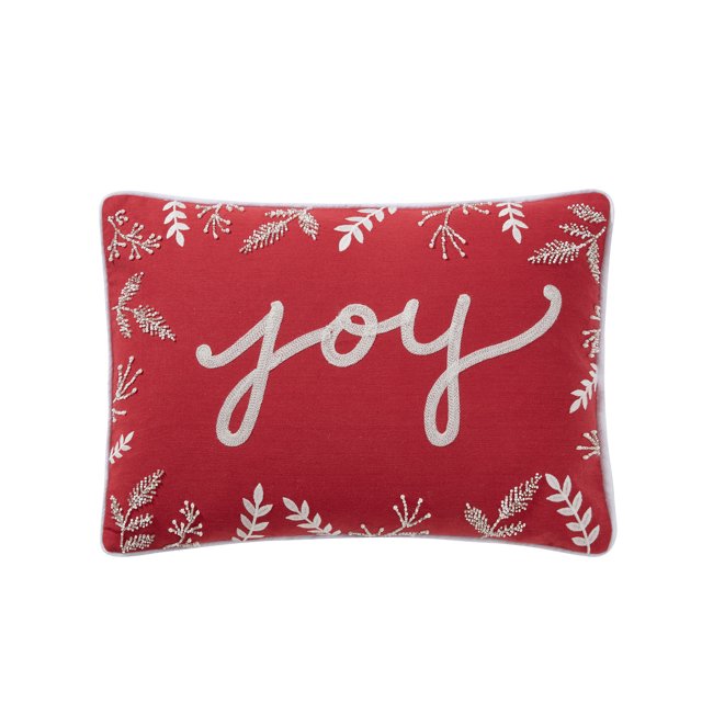 My Texas House Joy 14" x 20" Red Embroidered Cotton Decorative Pillow