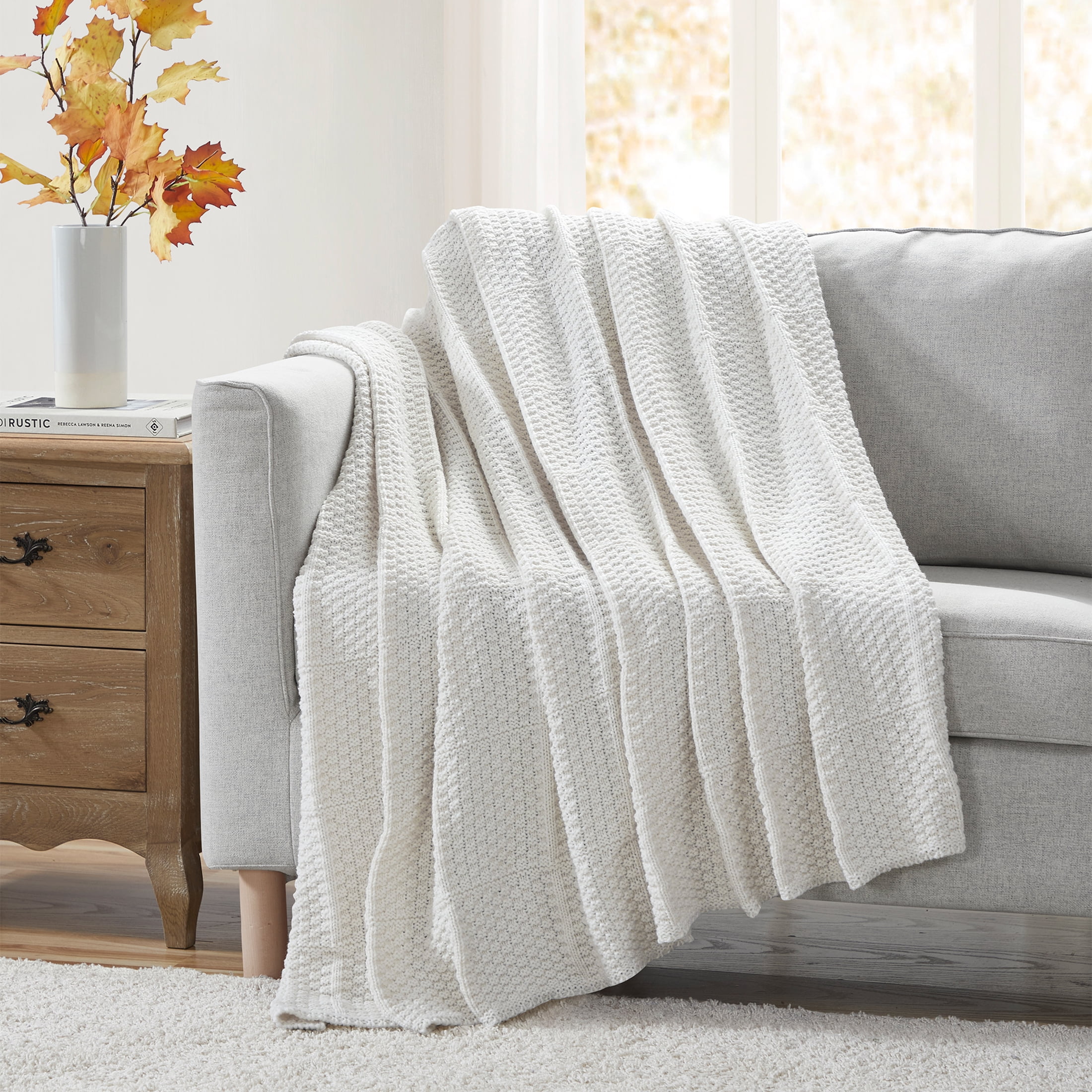 My Texas House Kelsey Ivory Acrylic Knit Throw, 60" x 80"