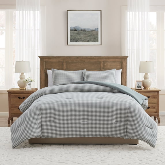 My Texas House King 3-Piece Comforter Set, All-Season, Dusty Green Gingham Plaid