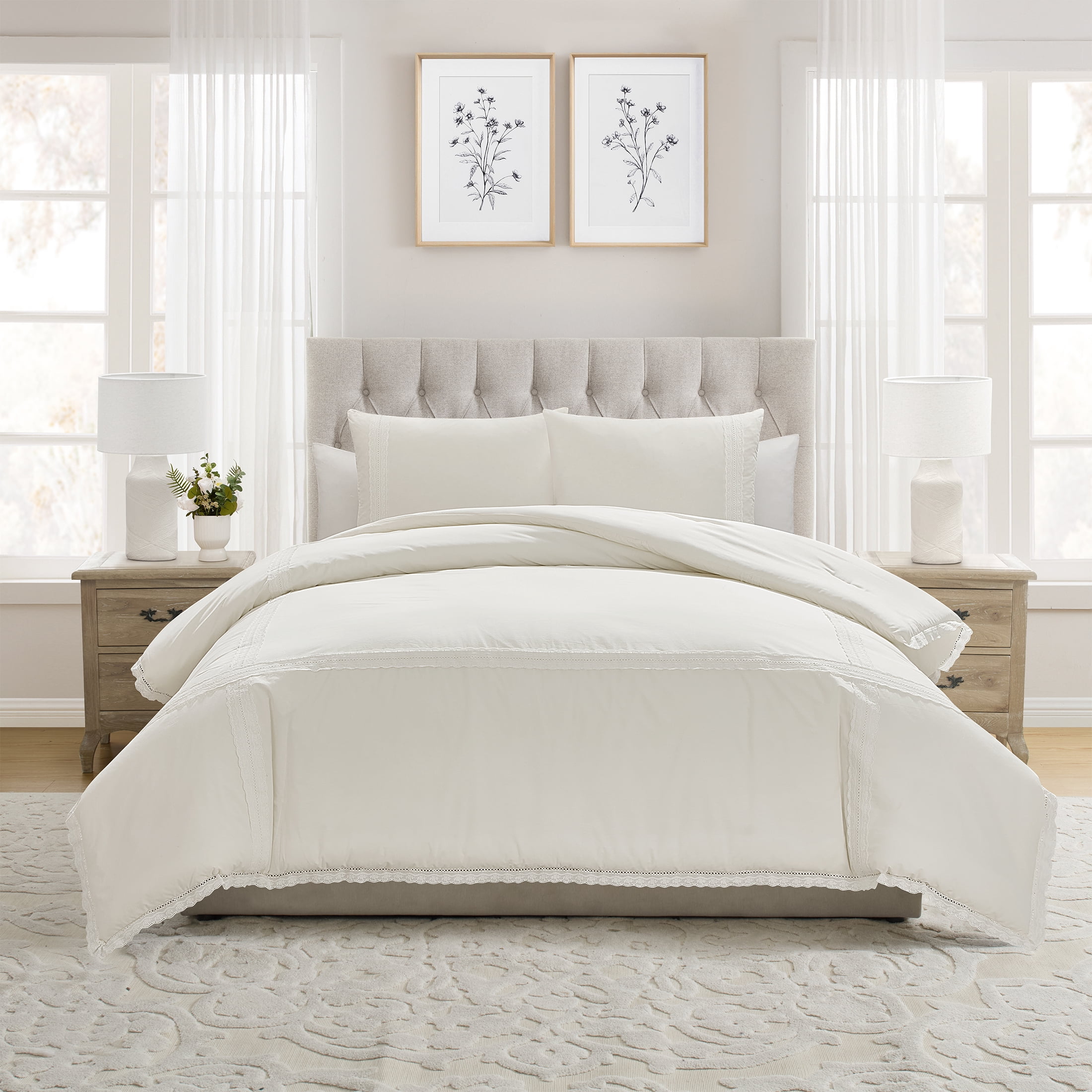 My Texas House Lace Applique 3-Piece Ivory Adult Comforter Set, Full/Queen