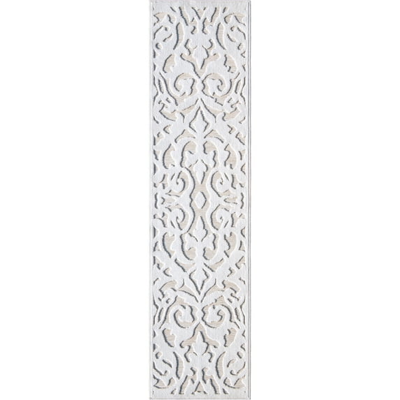 My Texas House Lady Bird 1'11" X 8' Runner Driftwood Damask Outdoor Rug