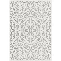 My Texas House Lady Bird, Modern Farmhouse, Damask, Indoor Outdoor Area Rug, Natural Gray, 5'3" x 7'6"