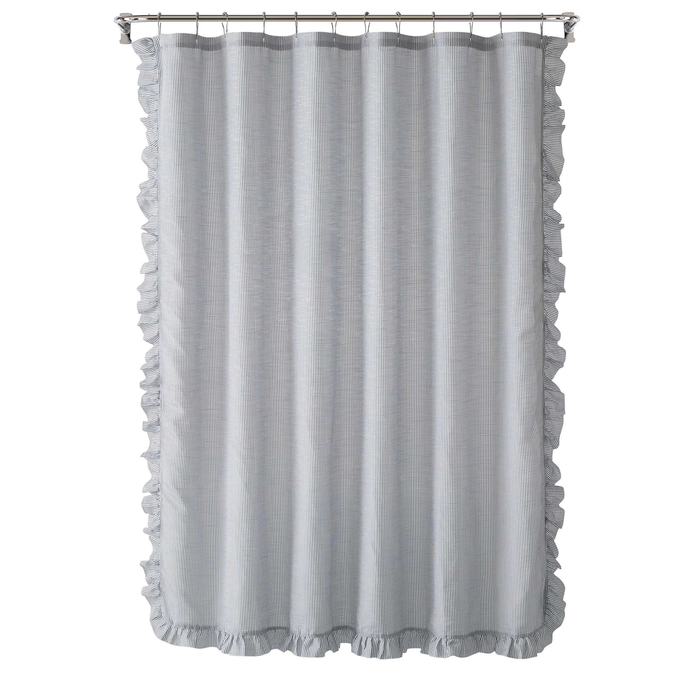 My Texas House Lancaster Dark Gray Chambray Ruffle Polyester Shower  Curtain, 72 x 72