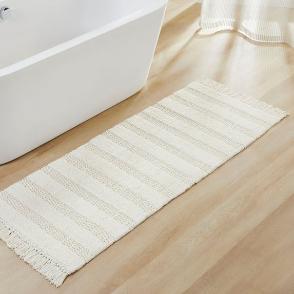 My Texas House Lancaster Fringe Cotton Bath Runner, Ivory, 24" x 60"