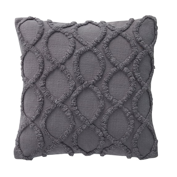 My Texas House Lantana Tufted Cotton Square Decorative Pillow Cover, 20" X 20", Gray