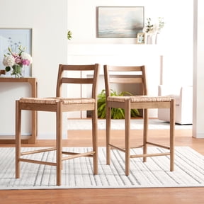 My Texas House Laurel Counter-Height Dining Stools with Woven Seagrass Seat, Warm Brown, 2-Pack