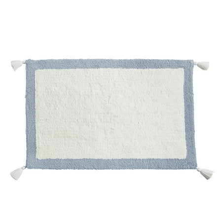 My Texas House Light Blue Border Cotton Bath Rug with Tassels, 20" x 30"