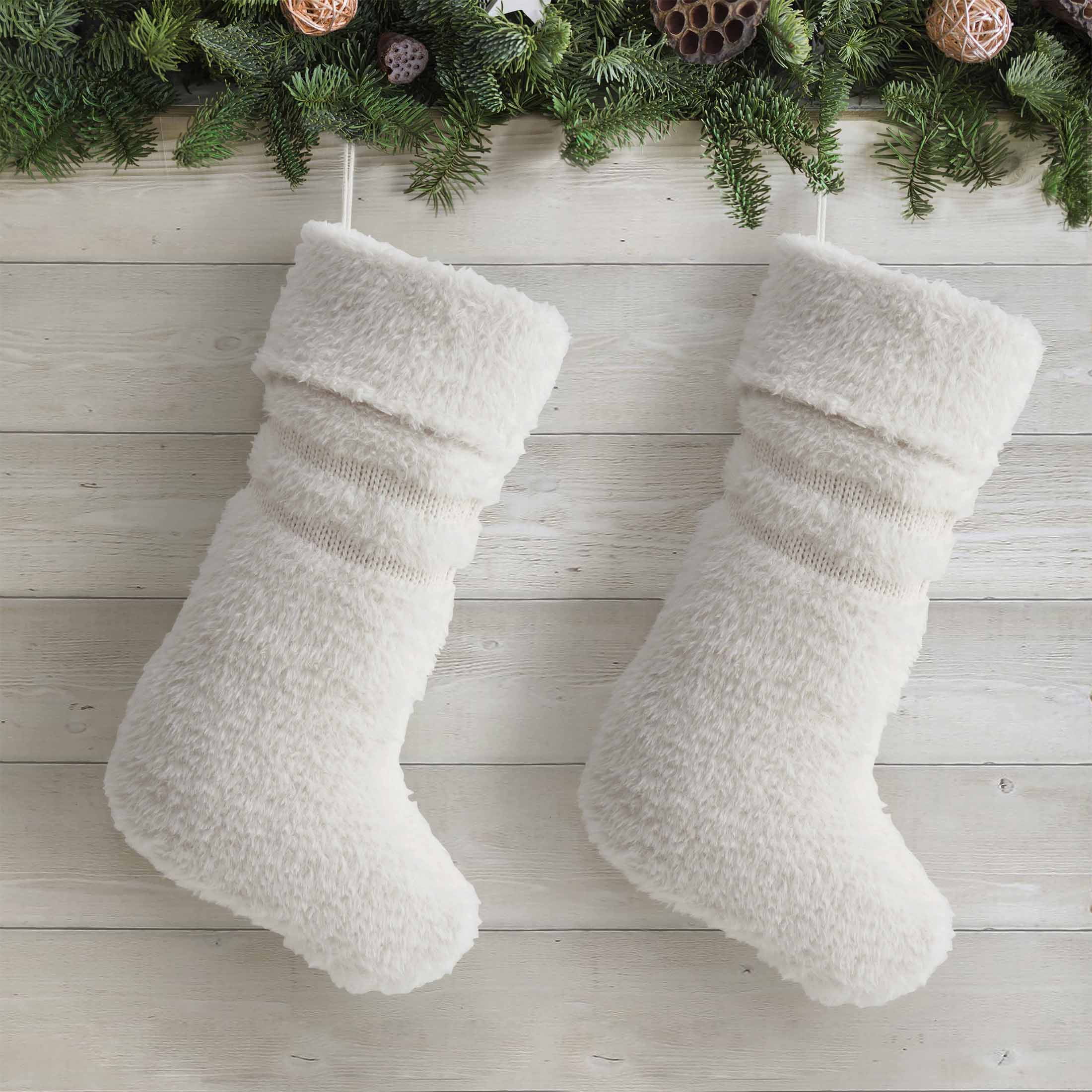 My Texas House Lilian Ivory Stripe Chenille Christmas Stockings, 20" x