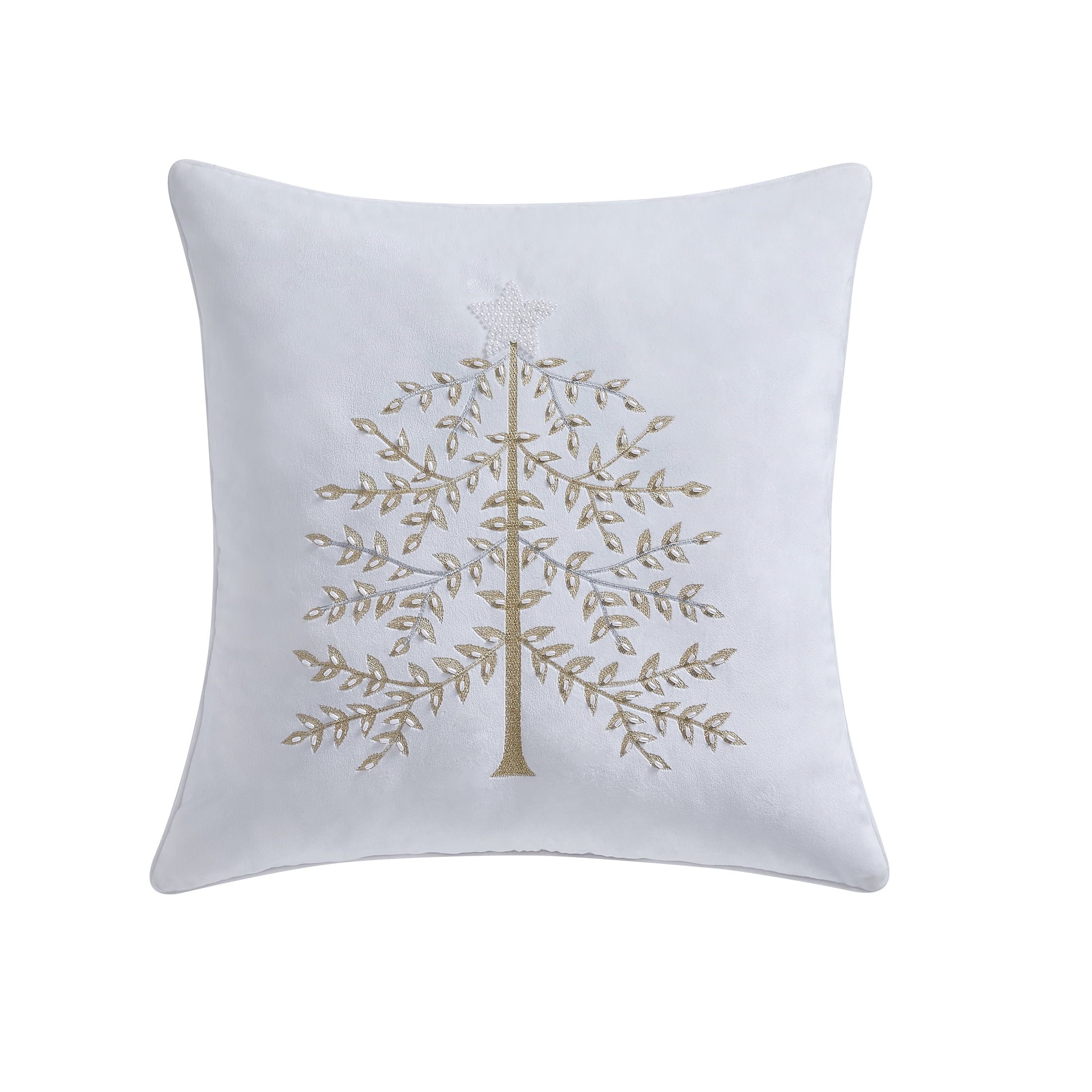 My Texas House Margaret 20" x 20" Ivory Velvet Embellished Tree Decorative Pillow