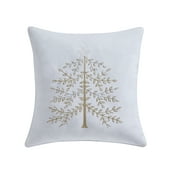 My Texas House Margaret 20" x 20" Ivory Velvet Embellished Tree Decorative Pillow