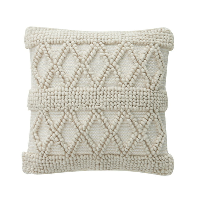 My Texas House Mckinney Woven Textured Diamond Stripe Square Decorative Pillow Cover, 20" X 20", Coconut Milk