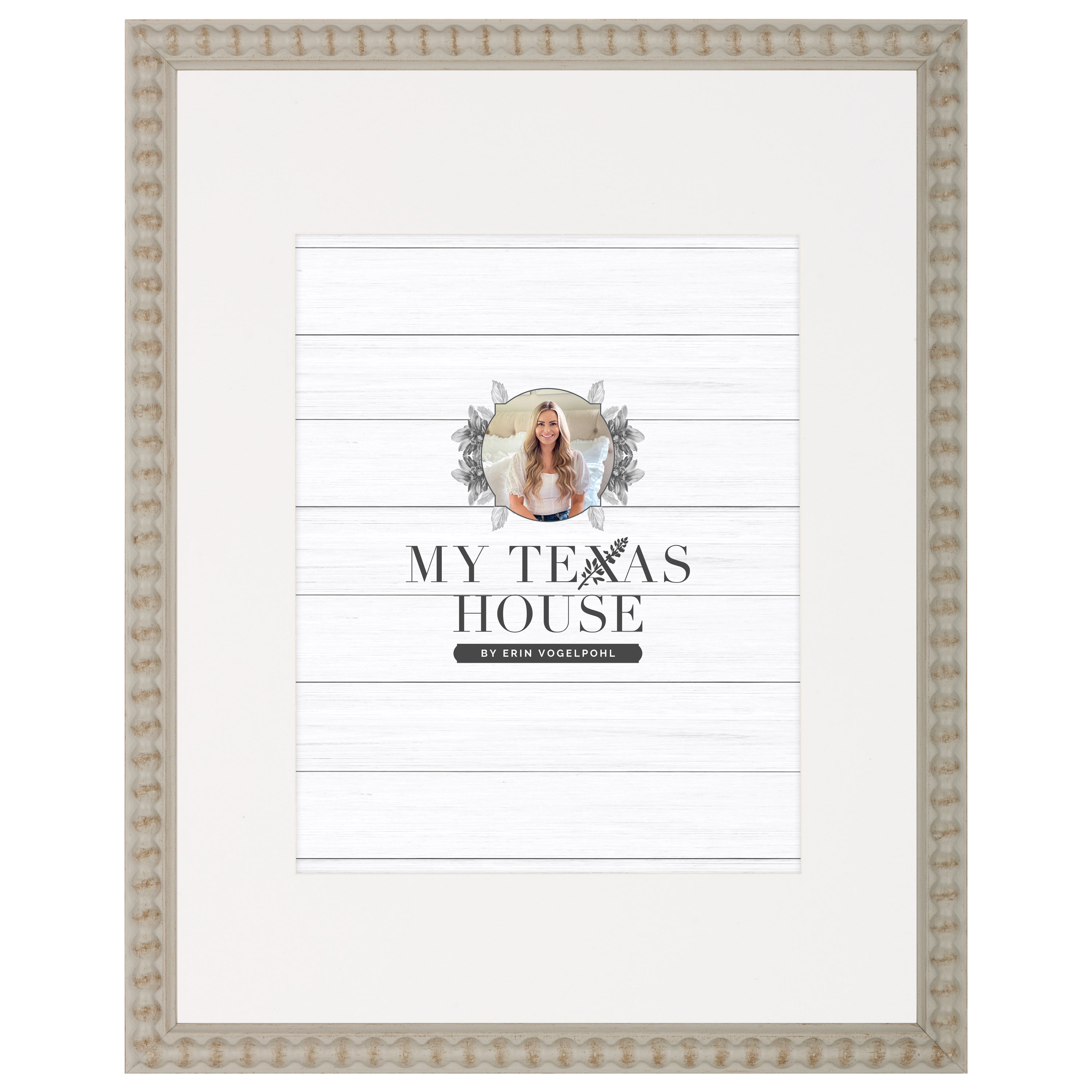 My Texas House Modern Farmhouse Gray Beaded 8x10 Tabletop Picture Frame  with White Mat for 5x7 Photo 