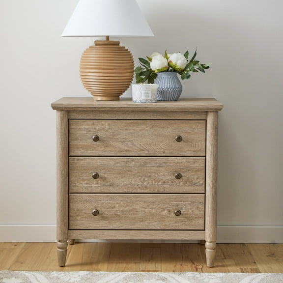 My Texas House Monroe 3 Drawer Nightstand with USB, Brushed Oak Finish