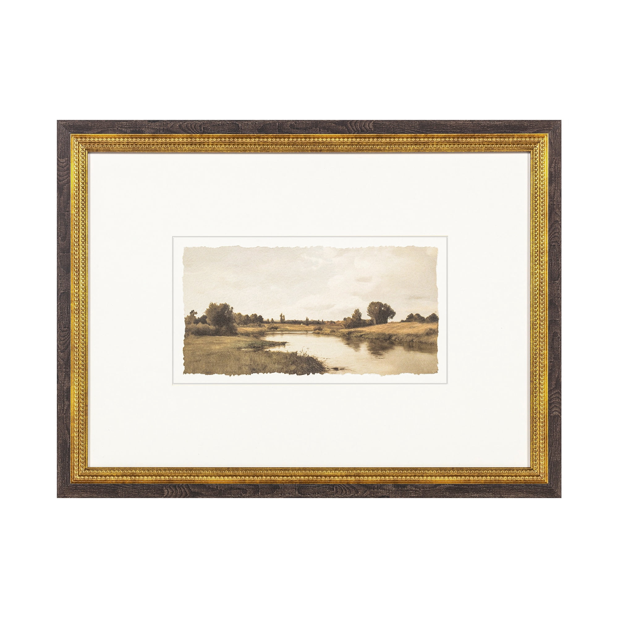 My Texas House Muted River Painting 24x18 Framed Wall Art