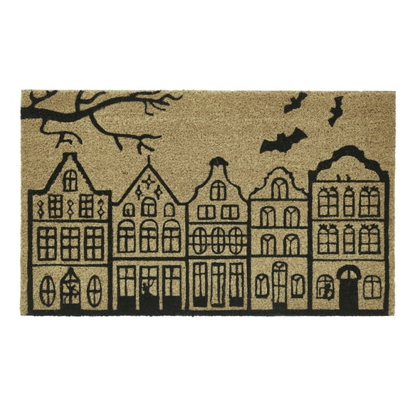 My Texas House Natural/Black Bats Halloween Outdoor Coir Doormat, 18" x 30"