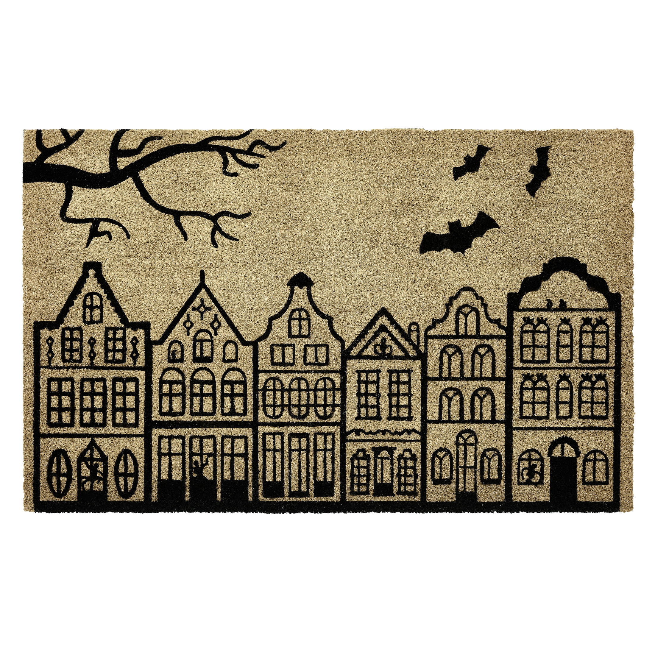 My Texas House Natural/Black Bats Halloween Outdoor Coir Doormat, 30" x 48"
