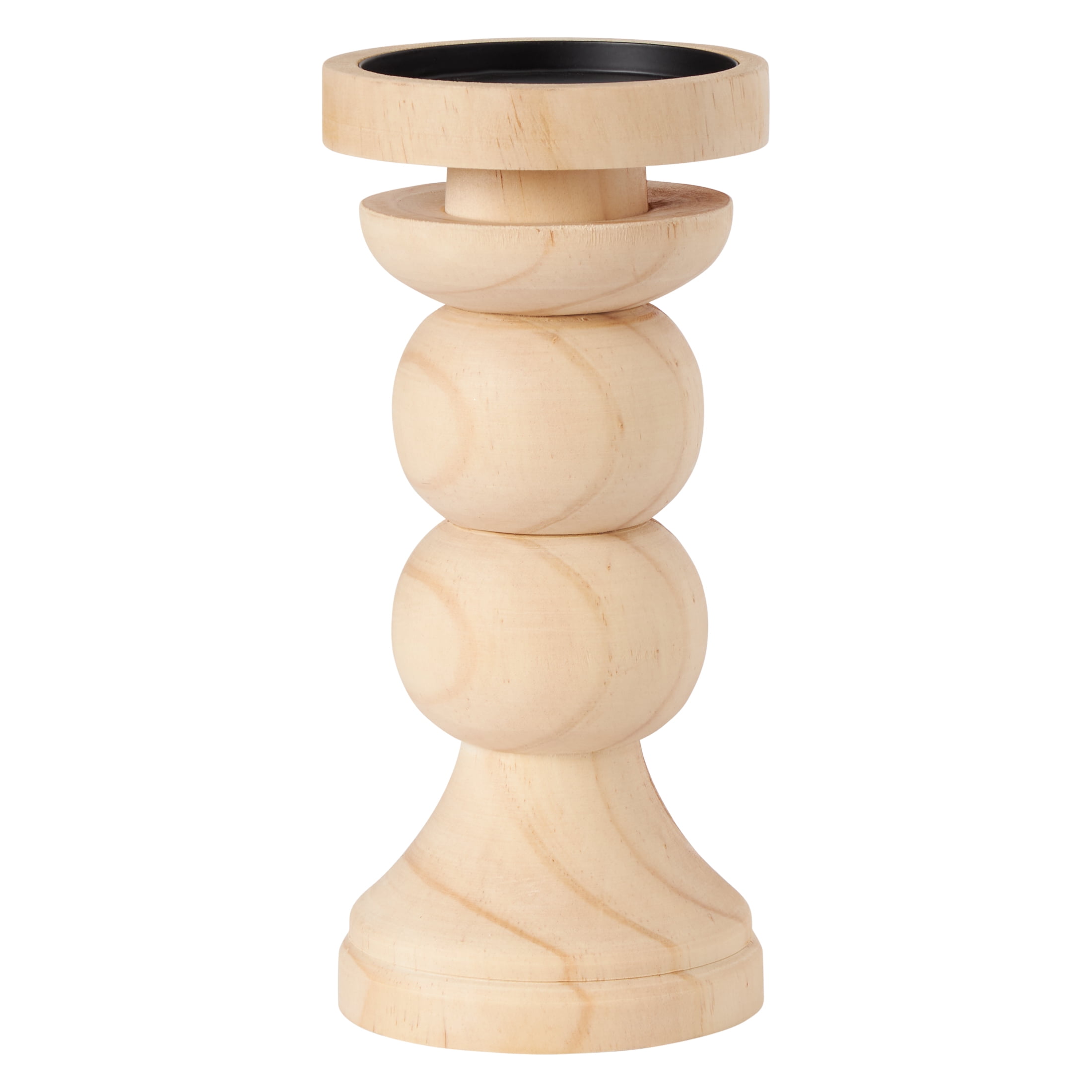 My Texas House Natural Wood Pillar Candle Holder, Beige, 8 in