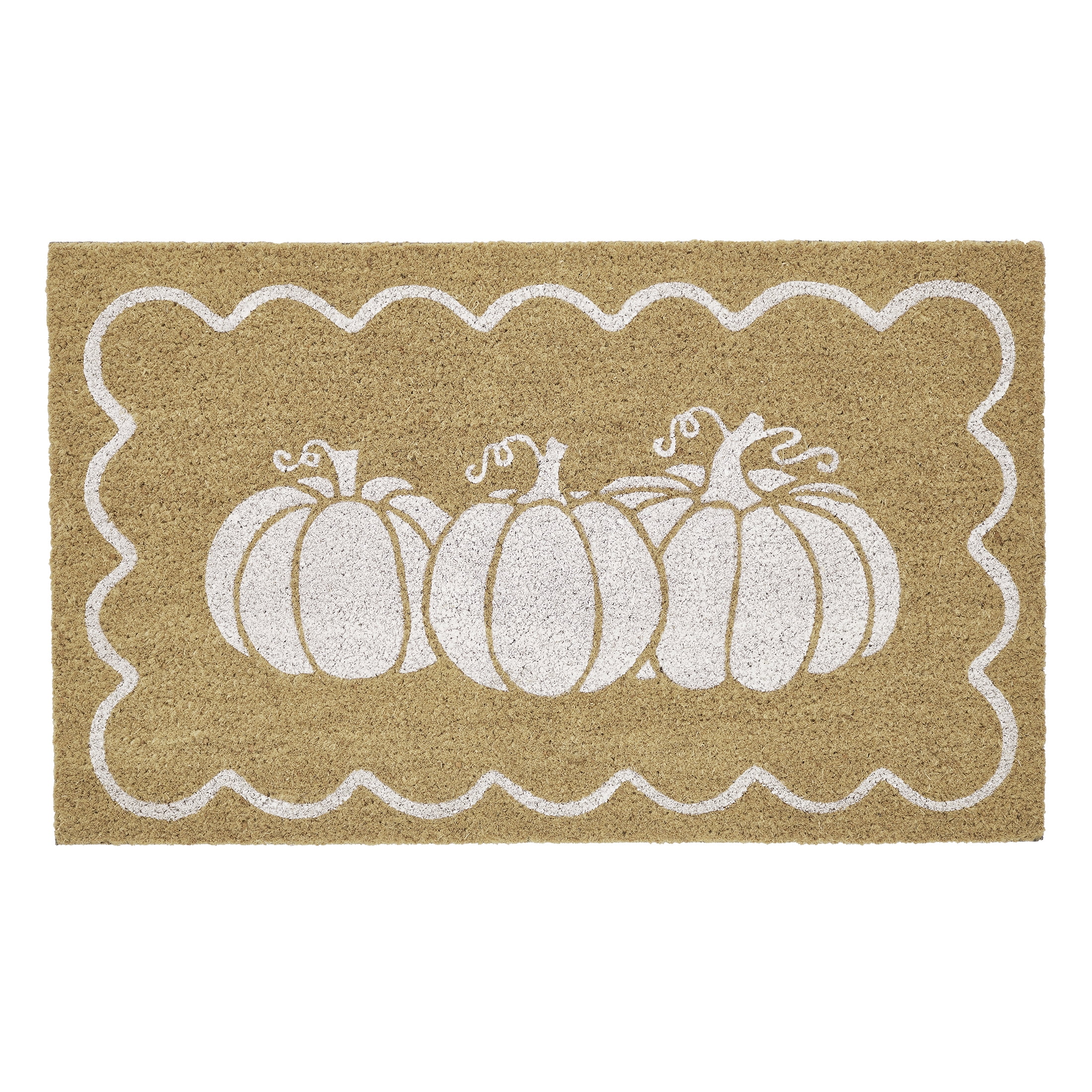 My Texas House Natural/White Pumpkin Scallop Outdoor Coir Doormat, 18" x 30"