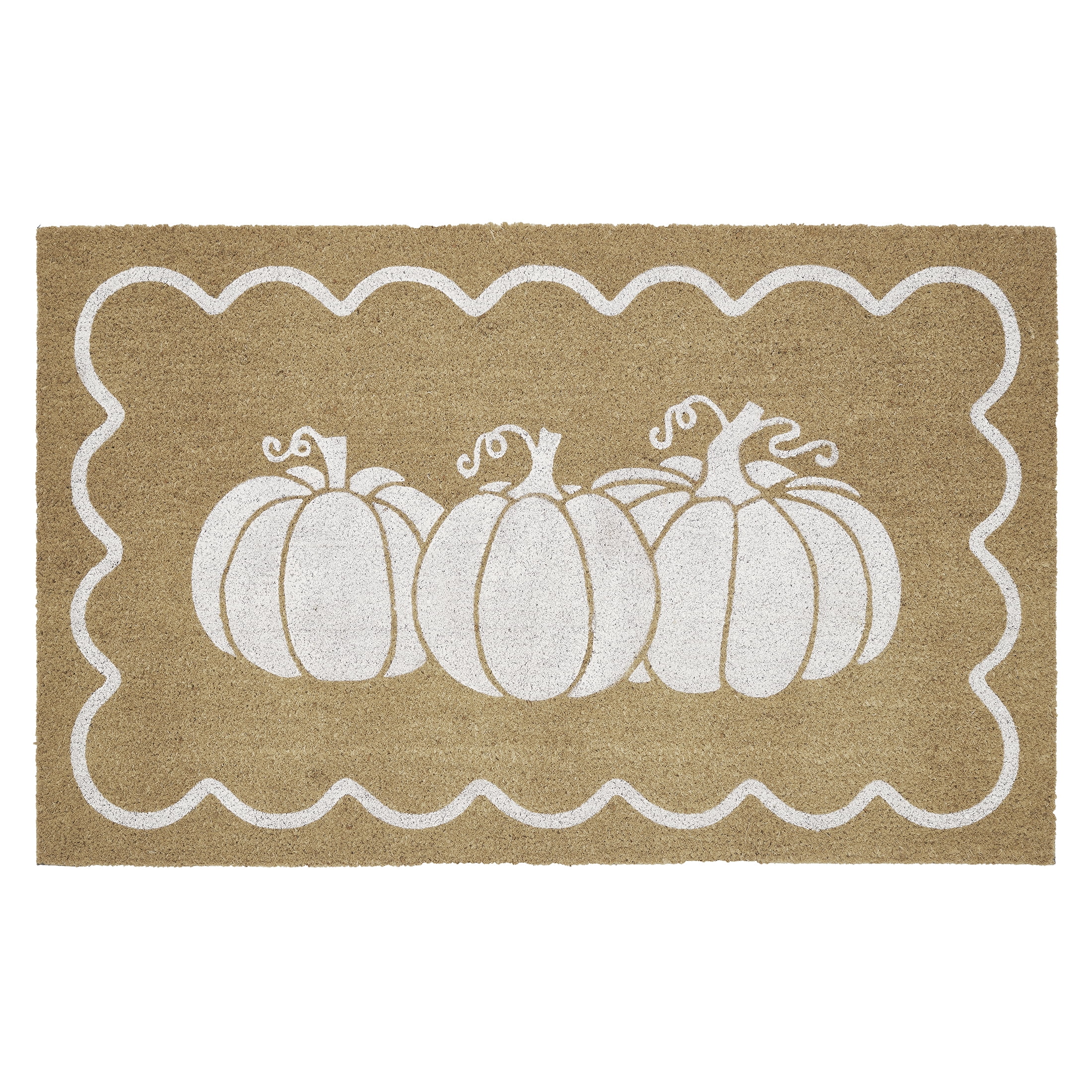 My Texas House Natural/White Pumpkin Scallop Outdoor Coir Doormat, 30" x 48"