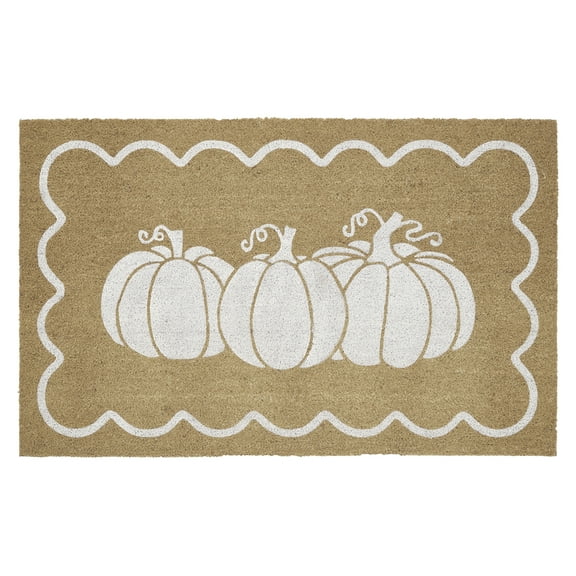 My Texas House Natural/White Pumpkin Scallop Outdoor Coir Doormat, 30" x 48"