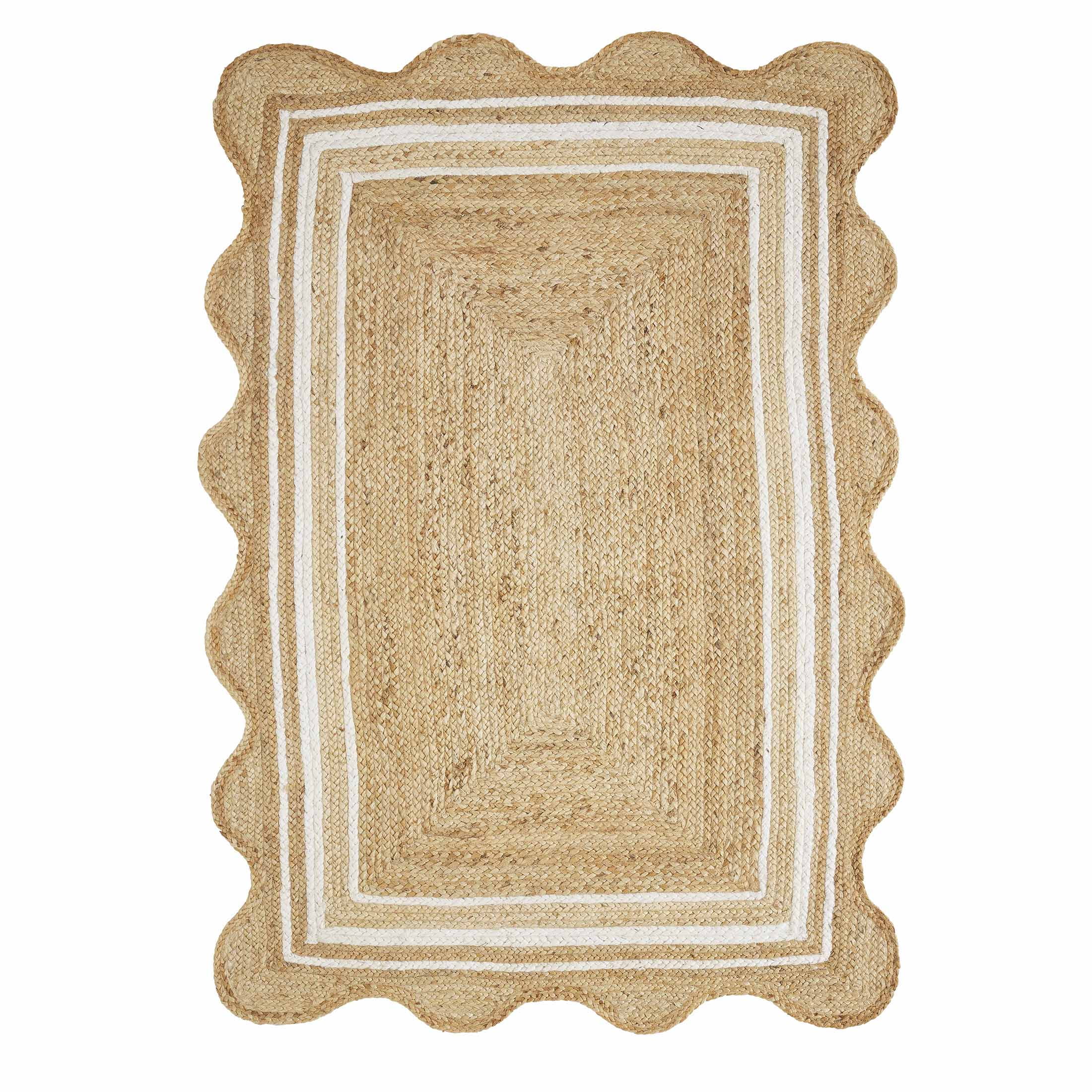 My Texas House Natural/White Scallop Jute with Border Area Rug, 4' x 6'