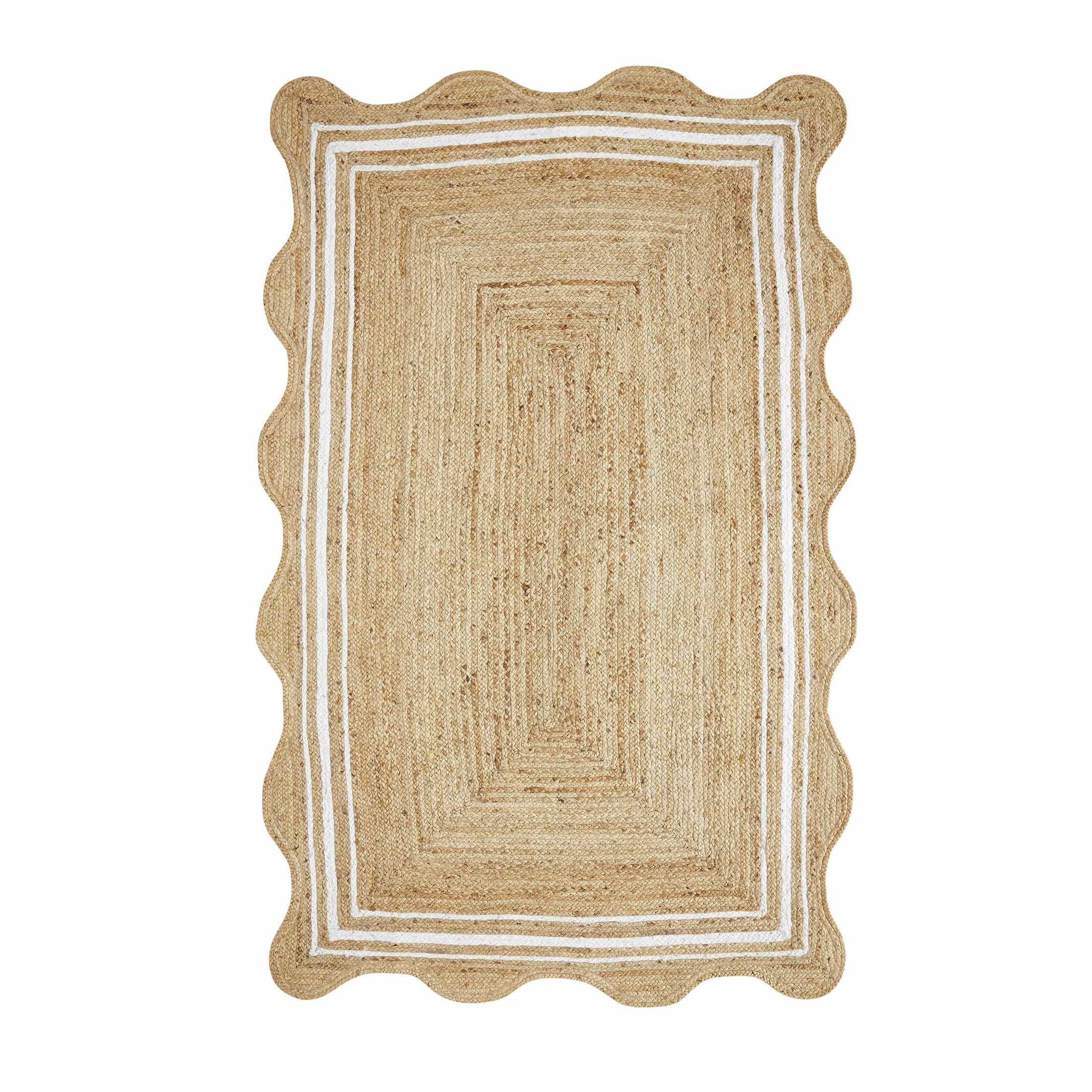 My Texas House Natural/White Scallop Jute with Border Area Rug, 5' x 8'