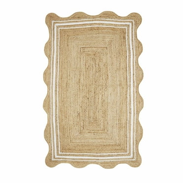 My Texas House Natural/White Scallop Jute with Border Area Rug, 5' x 8'