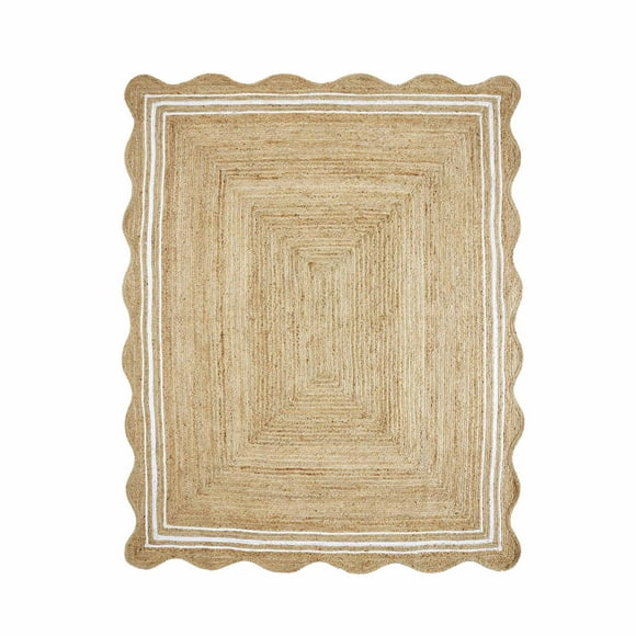 My Texas House Natural/White Scallop Jute with Border Area Rug, 8' x 10'