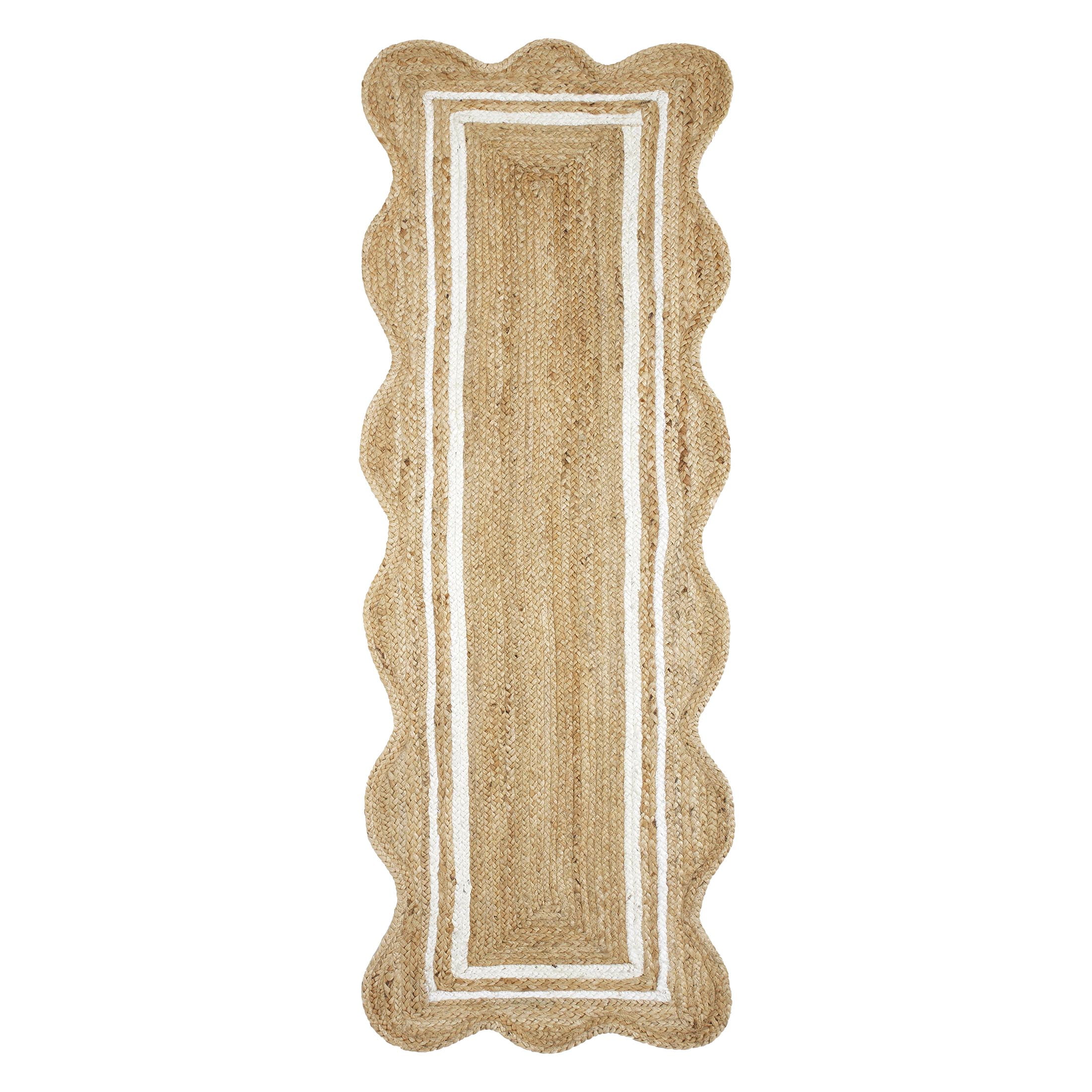My Texas House Natural/White Scallop Jute with Border Rug Runner, 2' x 7'